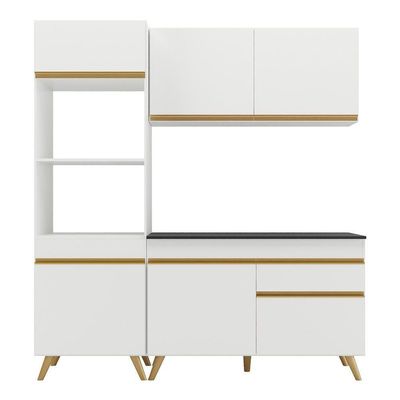 Armário De Cozinha Compacta 182cm Veneza Multimóveis V3694 Branco/dourado Branco/dourado