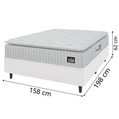 Cama Box Casal Queen Colchão Espuma D33 Pillow Top Van Gogh 158x198x62cm Branco Hellen – Suporta Até 120 Kg Por Pessoa