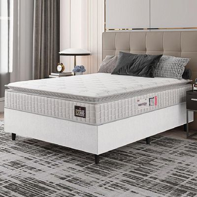 Cama Box Casal Queen Colchão Espuma D33 Pillow Top Van Gogh 158x198x62cm Branco Hellen – Suporta Até 120 Kg Por Pessoa
