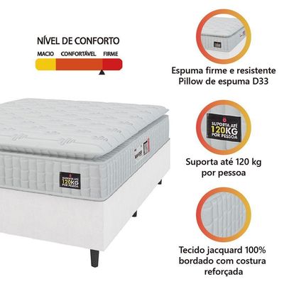 Cama Box Casal Queen Colchão Espuma D33 Pillow Top Van Gogh 158x198x62cm Branco Hellen – Suporta Até 120 Kg Por Pessoa