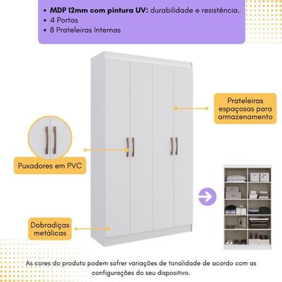 Guarda-roupas Solteiro 4 Portas Multimóveis Cr35216 Branco Branco