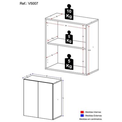 Gabinete Banheiro 2 Portas Suspenso 63Cm Multimóveis V5007