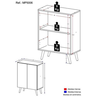 Gabinete Banheiro 2 Portas Retrô 63cm Multimóveis Preto