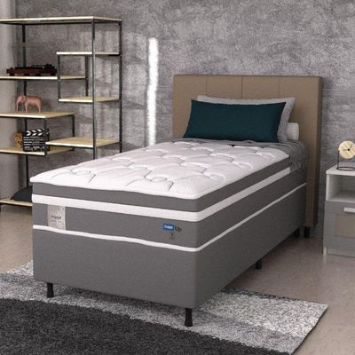Cama Box Colchão Solteiro Molas Ensacadas Euro In Up 88x188x64cm Cinza/branco Probel Cinza / Branco