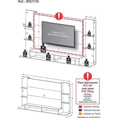 Painel Tv 60"s De Vidro Brasil Br2739 Madeirado