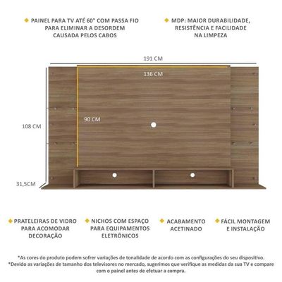 Painel Tv 60"s De Vidro Brasil Br2739 Madeirado