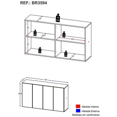 Aparador Buffet 4 Portas Suspenso Alemanha Br3594 Branco