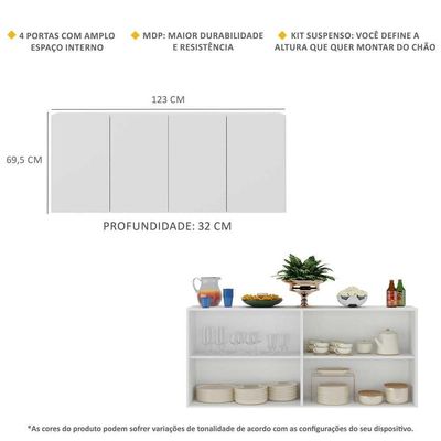 Aparador Buffet 4 Portas Suspenso Alemanha Br3594 Branco
