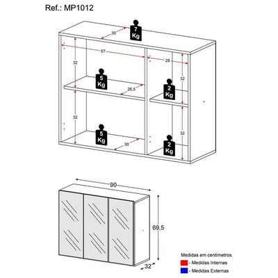 Aparador Buffet 3 Portas Com Espelho Suspenso Mp1012 Preto