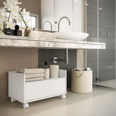 Gabinete De Banheiro Com Rodízios 60 Cm Fg3591 Branco