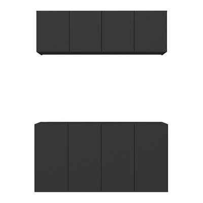 Kit Bar Armário Aéreo E Aparador 4 Portas Multimóveis Mp1075 Preto Preto
