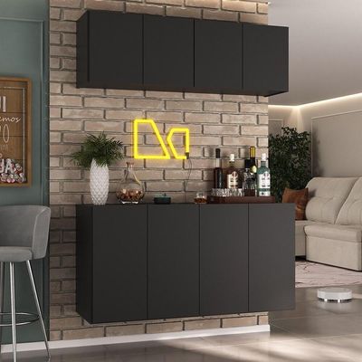 Kit Bar Armário Aéreo E Aparador 4 Portas Multimóveis Mp1075 Preto Preto