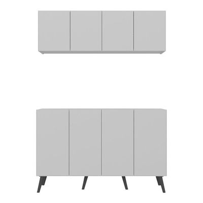 Kit Bar Armário Aéreo Aparador 4 Portas Mp1086 Branco/preto
