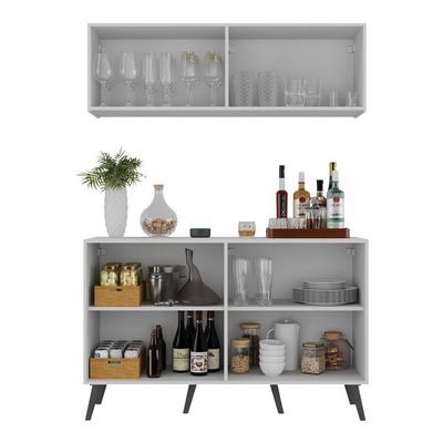 Kit Bar Armário Aéreo Aparador 4 Portas Mp1086 Branco/preto