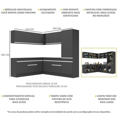 Armário De Cozinha Completa De Canto Preto/branco