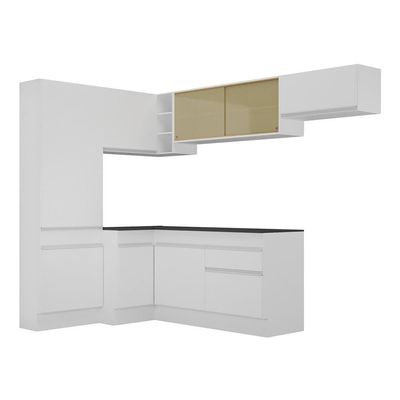 Armário De Cozinha Completa De Canto Com Rodapé Branco
