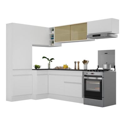 Armário De Cozinha Completa De Canto Com Rodapé Branco