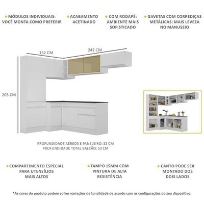 Armário De Cozinha Completa De Canto Com Rodapé Branco