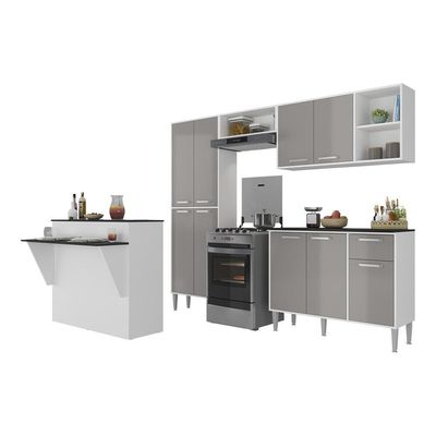 Cozinha Completa C/ Bancada Multimóveis Branca/lacca Fumê