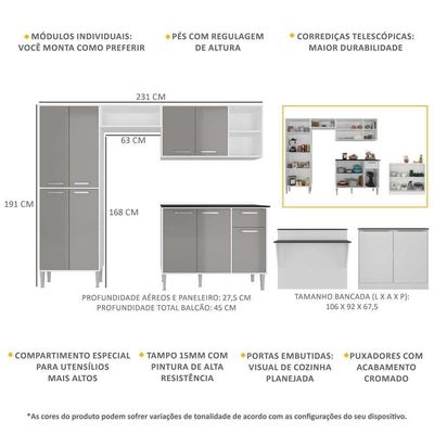 Cozinha Completa C/ Bancada Multimóveis Branca/lacca Fumê