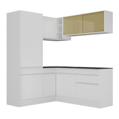 Armário De Cozinha Completa De Canto Com Rodapé Branco