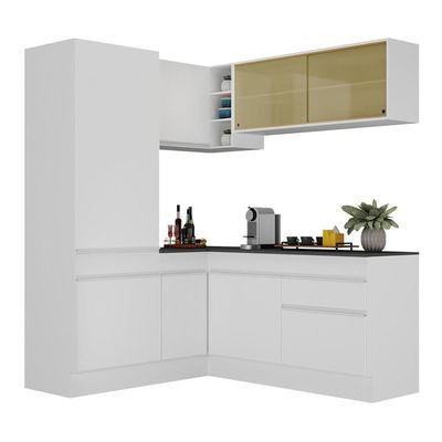 Armário De Cozinha Completa De Canto Com Rodapé Branco
