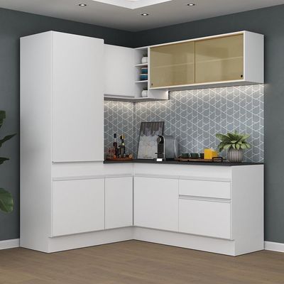 Armário De Cozinha Completa De Canto Com Rodapé Branco