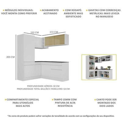 Armário De Cozinha Completa De Canto Com Rodapé Branco