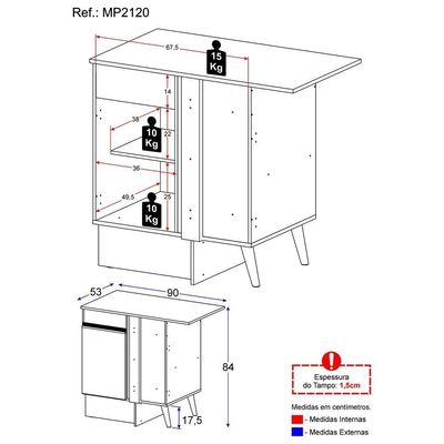 Balcão Cozinha De Canto 1 Porta Mp2120.898 Preto/branco