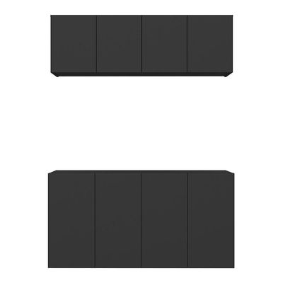 Kit Armário De Cozinha E Aparador 4 Portas Multimóveis Mp2162 Preto Preto