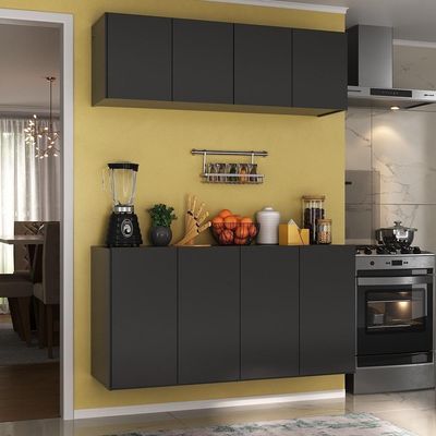 Kit Armário De Cozinha E Aparador 4 Portas Multimóveis Mp2162 Preto Preto