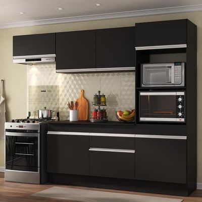 Armário De Cozinha Compacta 4 Peças Com Rodapé Mp2176 Made Multimóveis Preto/branco Preto/branco