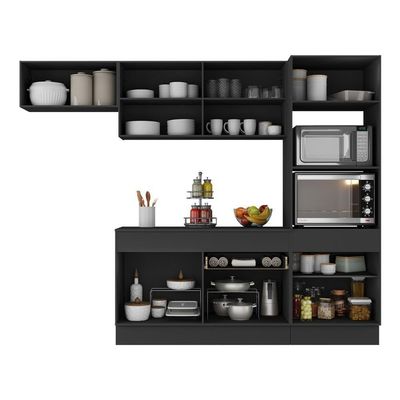 Armário De Cozinha Compacta 4 Peças Com Rodapé Mp2176 Made Multimóveis Preto/branco Preto/branco