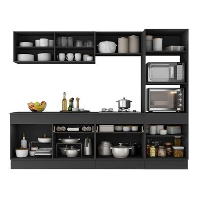 Armário De Cozinha Completa 5 Peças Com Rodapé Mp2181 Made Multimóveis Preto Preto