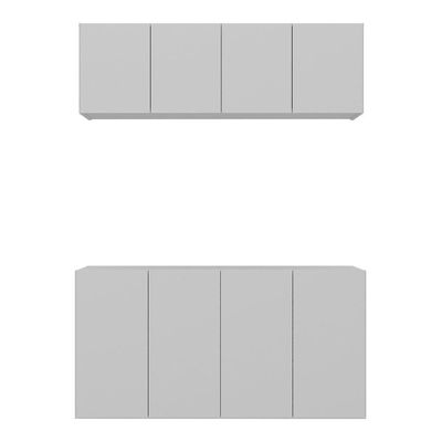 Kit Armário De Cozinha E Aparador 4 Portas Multimóveis Mp2162 Branco Branco