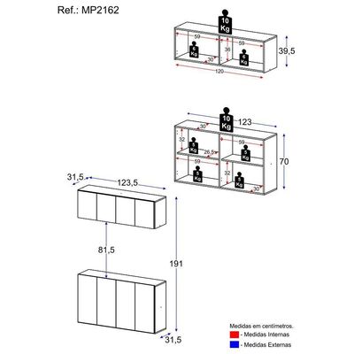 Kit Armário De Cozinha E Aparador 4 Portas Multimóveis Mp2162 Branco Branco