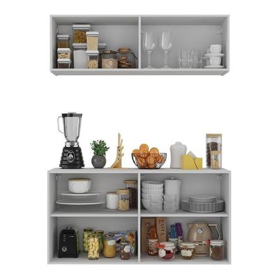 Kit Armário De Cozinha E Aparador 4 Portas Multimóveis Mp2162 Branco Branco