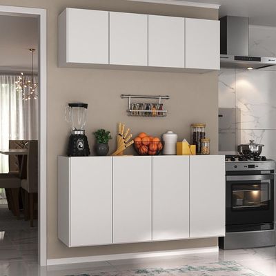 Kit Armário De Cozinha E Aparador 4 Portas Multimóveis Mp2162 Branco Branco