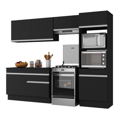 Armário De Cozinha Compacta 4 Peças Com Rodapé Mp2193 Made Multimóveis Preto/branco Preto/branco