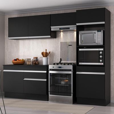 Armário De Cozinha Compacta 4 Peças Com Rodapé Mp2193 Made Multimóveis Preto/branco Preto/branco