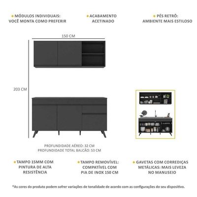 Armário De Cozinha Compacta Multimóveis Preto