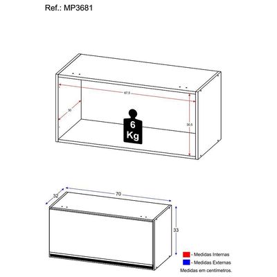Armário Aéreo Cozinha 70 Cm 1 Porta Mp3681.964 Branco/preto