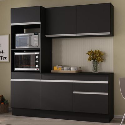 Armário De Cozinha Compacta 3 Peças Com Rodapé Mp2177 Made Multimóveis Preto/branco Preto/branco
