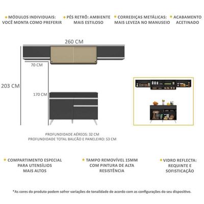 Armário De Cozinha Compacta 4 Peças Mp3698.898 Preto