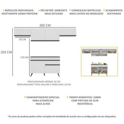 Armário De Cozinha Compacta 4 Peças Mp3697.964 Veneza Branco