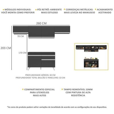 Armário De Cozinha Compacta 4 Peças Mp3697.898 Veneza Preto