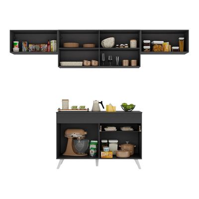 Armário De Cozinha Compacta 4 Peças Mp3697.898 Veneza Preto