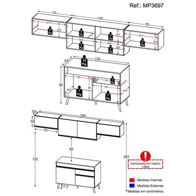 Armário De Cozinha Compacta 4 Peças Mp3697.898 Veneza Preto