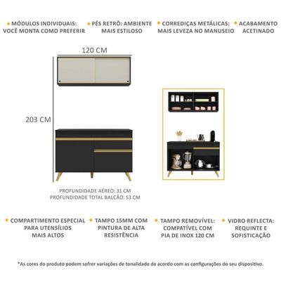 Cozinha Compacta 2 Peças Armário e Balcão Veneza Gb Preta