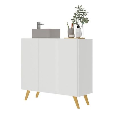Gabinete Banheiro 3 Portas Retrô 90Cm Mp5030 Branco/Natural